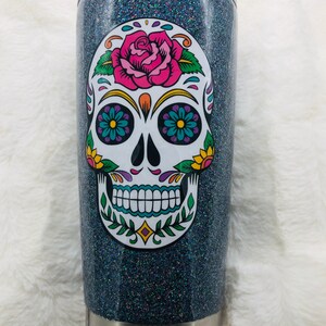 Sugar Skull, Sugar Skull Cup, Tumbler, Glitter, Glitter Tumbler, Sugar Skull Tumbler, Dias de Los Muertos, Dias de Los Muertos Cup,Skull Cup