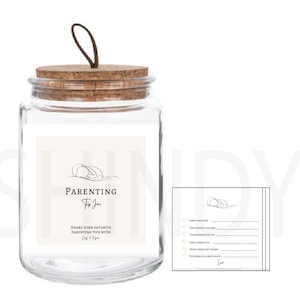 Parenting tips jar label and cards | advice notecards | baby shower keepsake gifts | family love notes | memories | minimalist shower decor