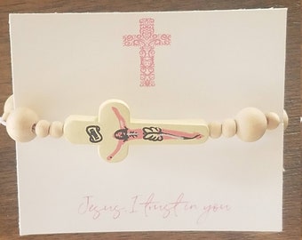 Rosary Bracelet | wooden Catholic keepsake ⎜ First Holy Communion Easter confirmation gift ⎜ children's religious gifts ⎜ Jesus I trust in u