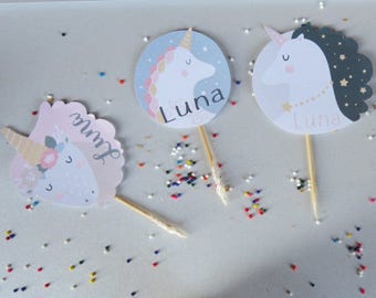 Unicorn Party Cupcake Toppers⎜Enchanted animal party⎜Girl birthday cake decor⎜Magical Day⎜Kids party unique⎜Personalized kids name⎜SET OF 12