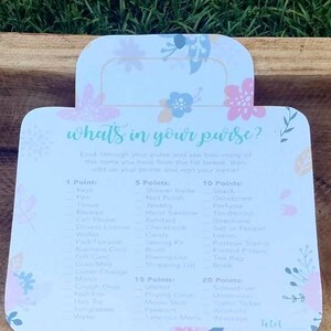 Bebé O ducha nupcial lo que está en su juego de bolso / bolsa en forma de estampado floral o chevron / divertidas tarjetas de juego de invitados / juegos de fiesta únicos / SET DE 10