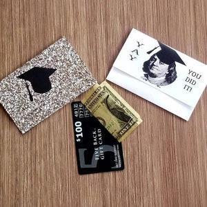 Personalized graduation gift card holder ⎜classroom teacher gifts ⎜ Benjamin money envelopes ⎜ affordable ⎜ gold glitter grad cap | SET OF 4