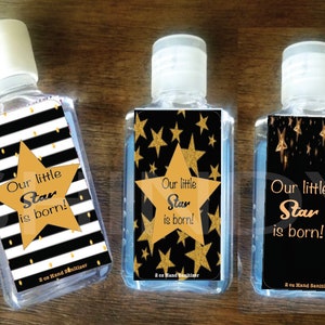 a star is born movie theme baby shower hand sanitizer labels party favors purell movie star rockstar party gifts Hollywood SET OF 12 image 1