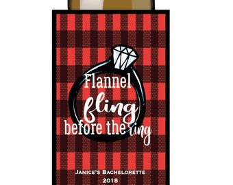 Christmas wedding bachelorette hen party wine bottle labels⎜flannel fling before the ring⎜holiday favors buffalo check plaid label SET of 5