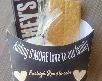 Adoption announcement party Smores gift bag toppers Gotcha favor boxes | foster care court gift smore love family adopted favors | SET OF 10