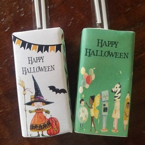 Vintage kids costumes witch Halloween classroom trick treats giveaways juice box labels | Hollows Eve party favors | party decor | SET OF 10