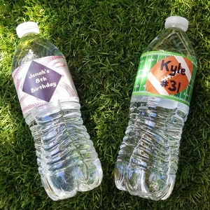 Sports Party Water Bottle Labels: Baseball, Football, Team Favors (Set of 10)