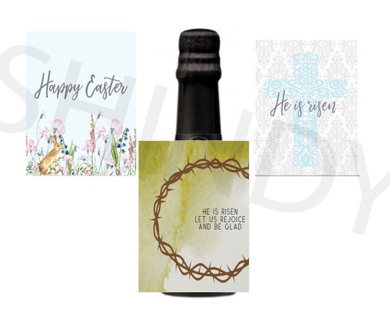 Easter brunch custom Party mini wine bottle labels ⎜ Personalized wine ⎜ he is risen crown favors ⎜ cross ⎜ Champagne label ⎜ SET of 10 Il_570xn