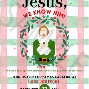 Elf the movie party Invitations ⎜ Christmas karaoke sleepover ⎜ sing holiday songs Invites ⎜ digital file invite