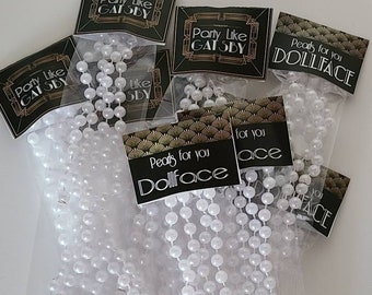 Great Gatsby party pearl necklace gifts ⎜ jewelry roaring 20s favors ⎜ Art Deco pearls party theme ⎜ vintage wedding prohibition SET OF 10