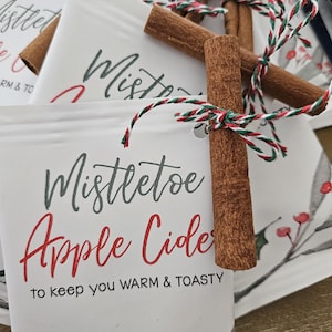 Christmas holidays hot apple cider gift sets custom gift packet sets | treat neighbor teacher gift | Holly custom cinnamon treats bulk gifts