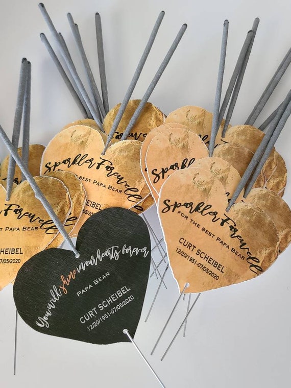 Funeral farewell sparklers heart holders | goodbye celebration of life favors | bereavement memorial service TAGS only | SET OF 10 Il_570xn