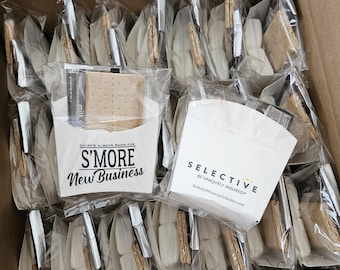 Personalized S'mores box Kit: Employee tradeshow giveaway popby or Client Appreciation Gift