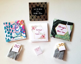 Birthday high tea bag favors ⎜ custom tea bags packets ⎜ tea wrappers tropical havana nights gatsby tea party ⎜ 30 40 80s theme | SET OF 10