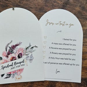 Cartão de buquê espiritual floral católico conjunto de oração personalizado cartões de intenção de oração novena eucaristia confirmação lembranças personalizadas da igreja