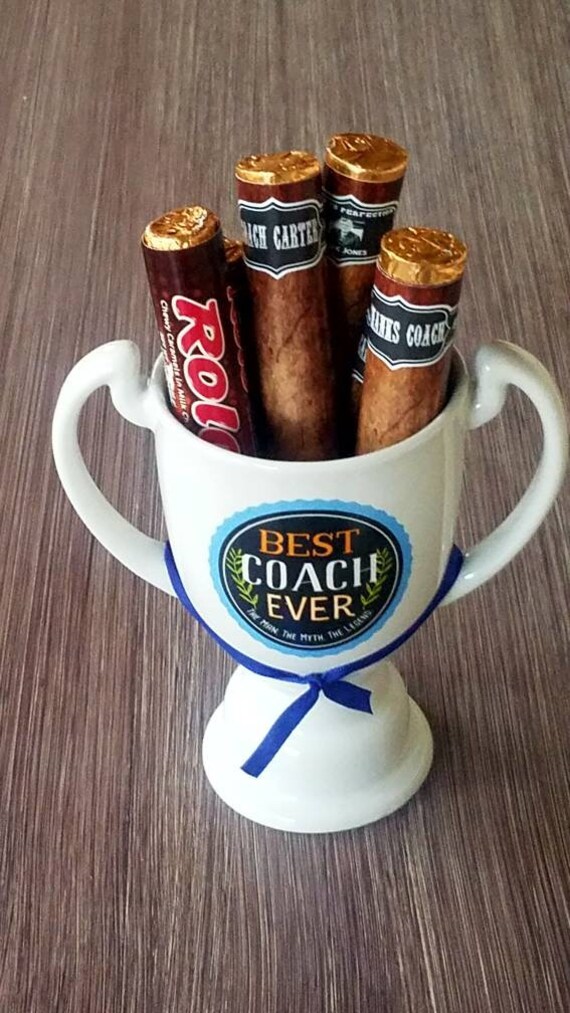 Custom and personalized sports or cheer coach mug | coach chocolate cigars gift set | thank you staff gifts | trophy cup | sports banquets Il_570xn