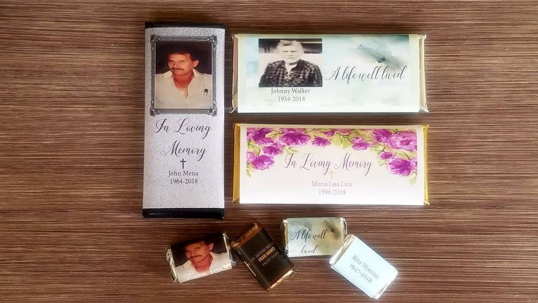 Funeral Chocolate Bar Favors Photo in Loving Memory of Church Memorial