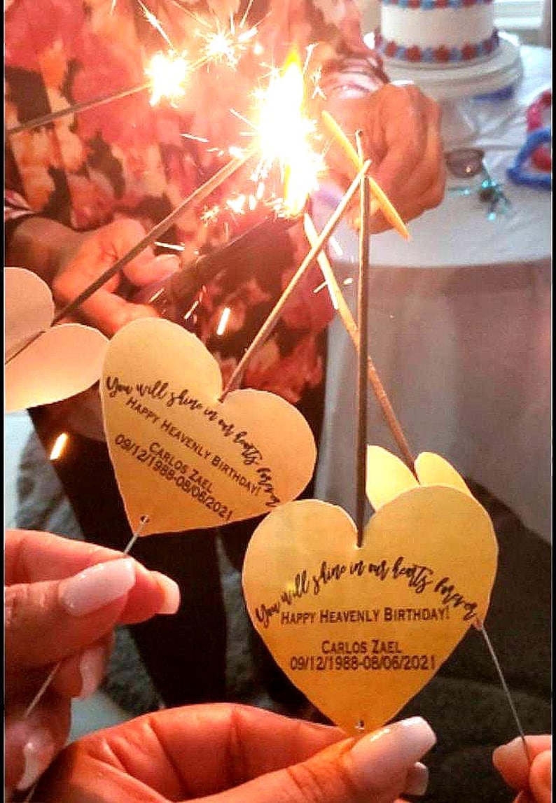 Funeral farewell sparklers heart holders | goodbye celebration of life favors | bereavement memorial service TAGS only | SET OF 10