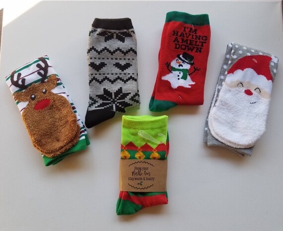 Personalized sock gifts elf custom sock wrap gift ⎜ elves socks stocking stuffers neighbor family ⎜ affordable holiday Christmas comfy socks Il_570xn