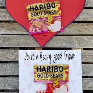 Valentine's day heart gummy bear candy classroom treats friend gift sets class treats gifts cheap affordable beary special SET OF 10 image 1