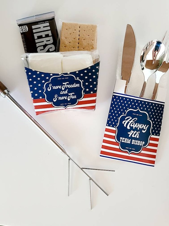 Personalized 4th of july independence day cutlery silverware holder utensil holders straw flags cupcake toppers flag decor party decorations Il_570xn
