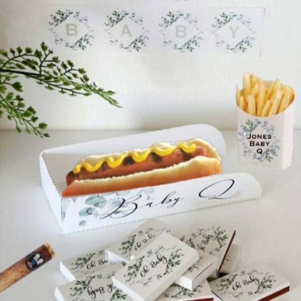 Custom hot dog food trays boats French fry boxes baby shower BBQ baby q party barbecue taco holder favors cookout containers minimalist SET