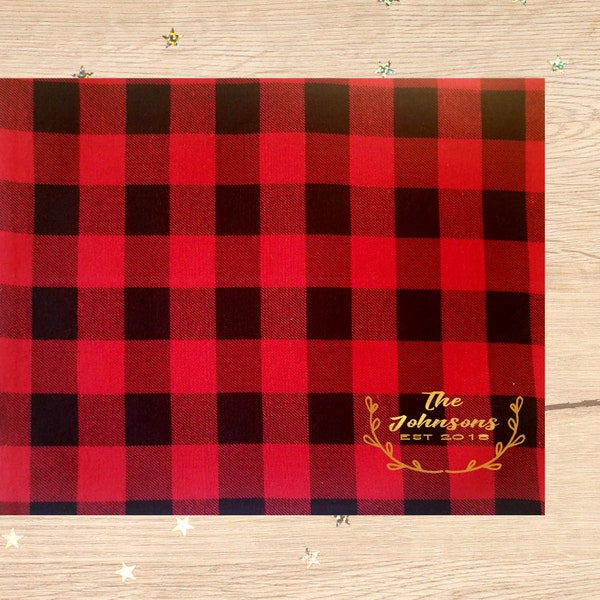 Buffalo check plaid custom personalized family placemats | fabric place setting table decor Christmas holiday | red and black fabric mats