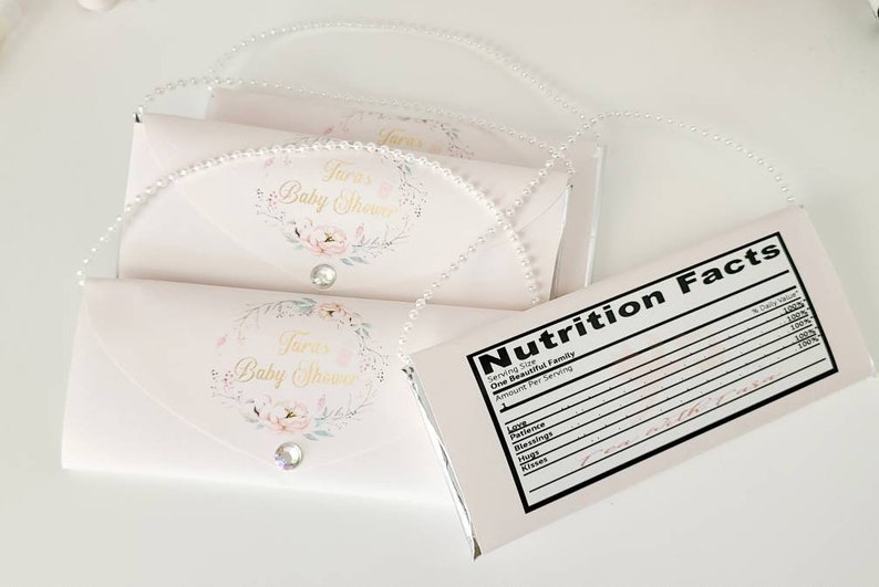 Baby shower tea bag favors custom tea bags personalized wrappers high tea lip balms shower party chocolate purses pearls SET OF 10 image 3