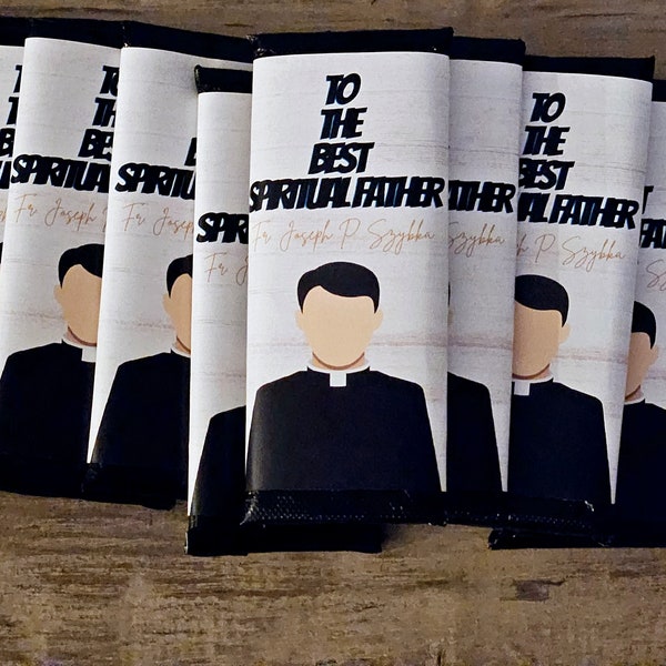 Custom Catholic priest spiritual father eucharist chocolate bars ⎜ vocation deaconate party favors ⎜ jubilee ⎜ seminary gifts ⎜ SET of 10