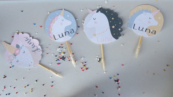 Unicorn Party Cupcake Toppers⎜Enchanted animal party⎜Girl birthday cake decor⎜Magical Day⎜Kids party unique⎜Personalized kids name⎜SET OF 12 Il_570xn