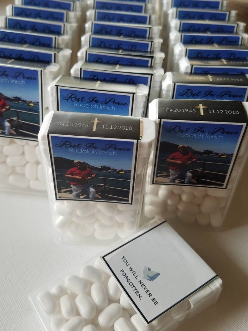 Funeral reception bereavement tic tacs photo mint labels favors sympathy gifts In loving memory tictacs memorial service celebration of life image 6