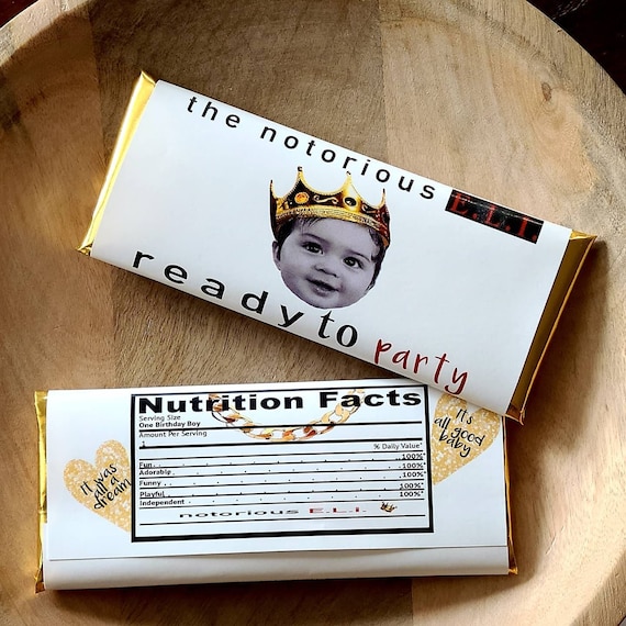 PRINTED Notorious hip hop 90s birthday party favors | rap party Hollywood singer | drip chain crown chocolate bars gifts | candy Hershey Il_570xn