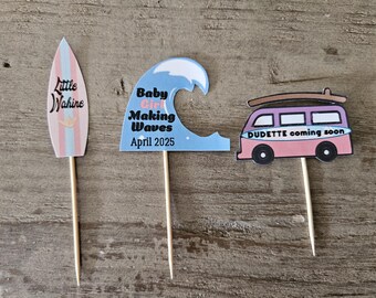Beach surf party Invitations ⎜ hang ten club invites ⎜ nautical surfboards ⎜ sun n summer teen cupcake toppers srufing baby shower SET OF 12