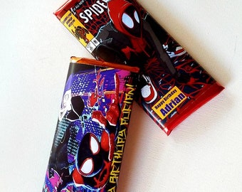 PRINTED New Spiderman spiderverse graffiti comic miles Morales birthday party favors | peter porker chocolate bars gifts |  candy Hershey