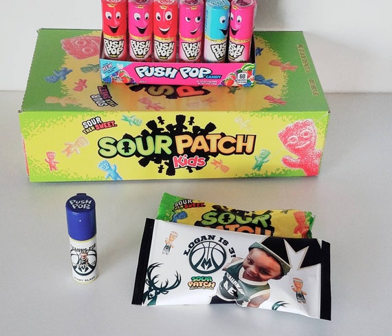 Push pops or sour patch kids gummy candy 14 teen kids basketball bucks party favors sports team banquet lakers kobe cheer sold in SETS OF 10 Il_570xn