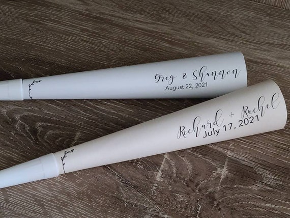 Wedding bridal shower horns noisemakers reception party bride and groom name kazoo blow horn favors | fun loud send off greeting placecards Il_570xn