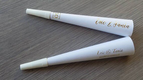 Custom Wedding noisemakers | 50th gold anniversary party horns name kazoos | mini blow horn favors gold foil send off greeting SET OF 5 Il_570xn