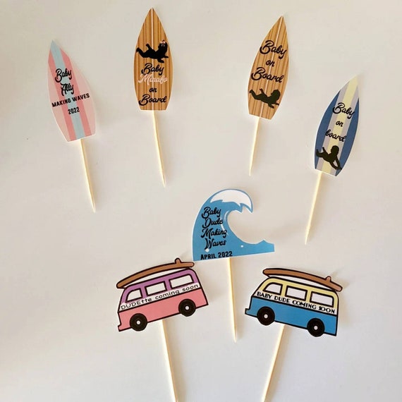 Beach surf party Invitations ⎜ hang ten club invites ⎜ nautical surfboards ⎜ sun n summer teen cupcake toppers srufing baby shower SET OF 12 Il_570xn