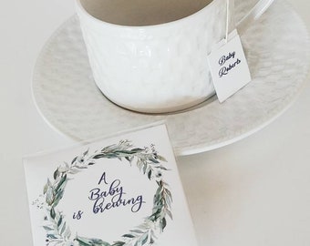 Baby shower tea bag favors ⎜ custom tea bags ⎜ personalized  wrappers high tea envelope  shower party ⎜ baby love is brewing | SET OF 10