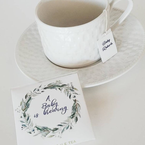 Baby shower tea bag favors ⎜ bolsas de té personalizadas ⎜ envolturas personalizadas high tea envelope shower party ⎜ baby love is brewing / SET OF 10