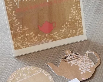 Spill the tea custom party set | douche nuptiale douche de bébé brunch de thé élevé | cartes de conseil sachets de thé personnalisés maman signer mariée pour être des cartes de conseils