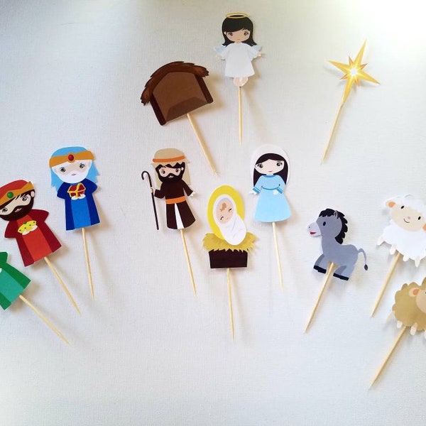 Weihnachtskrippe Cupcake Toppers: Jesus Geburtstag Party Dekorationen