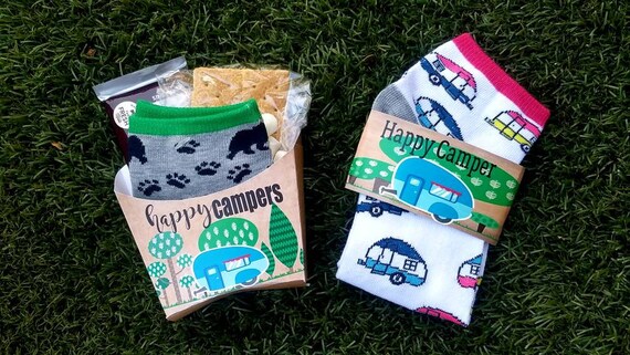 Custom camping Smores socks gift boxes | sleepover favor boxes | wild one party | nature lover gifts glamping | happy campers | outdoor hike Il_570xn
