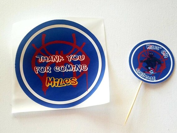 New Spiderman spiderverse graffiti comic miles Morales birthday stickers or gift tags | peter porker cupcake toppers | cake decor SET OF 10 Il_570xn