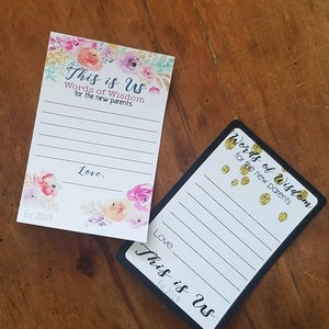 Consejos de ducha de adopción de bebé para nuevas tarjetas de los padres / impresión floral / esta es nosotros tarjeta / bien deseos gotcha día juegos de fiesta adoptados / SET de 10