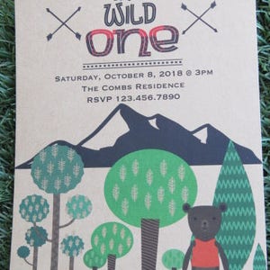 Boys Camping sleepover InvitationsWild One boho chic partylil bear party Invitesunique kids invitationwilderness outdoors campSET OF 10 image 2