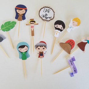 Easter Resurrection Scene Cupcake Toppers - Religious Party Decorations (Set of 12)