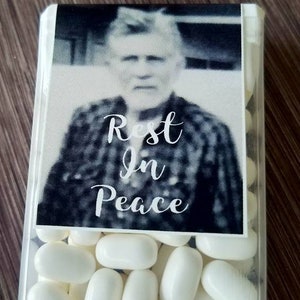 Funeral reception bereavement tic tacs photo mint labels favors sympathy gifts In loving memory tictacs memorial service celebration of life image 3