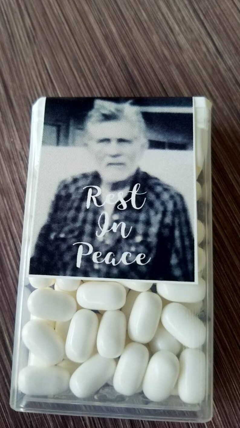 Funeral reception bereavement tic tacs photo mint labels favors sympathy gifts In loving memory tictacs memorial service celebration of life image 3