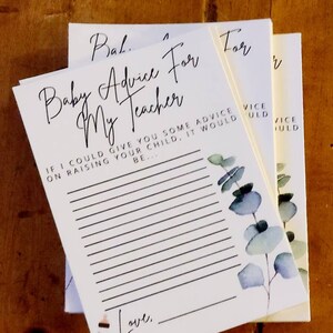 Profesor Adopción de bebés ducha consejos para nuevos padres tarjetas / minimalista suculenta / buenos deseos juegos de fiesta en el aula adoptados / SET OF 10